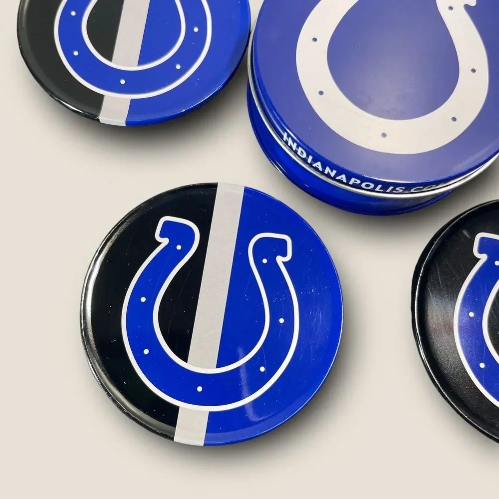 Indianapolis Colts 6pc Beverage Coaster Set Colts 5 Coasters/Tin Storage Box NFL